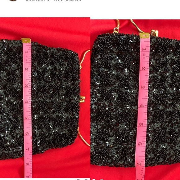 VTG beautiful square beaded sequin black minipurse - Picture 3 of 4